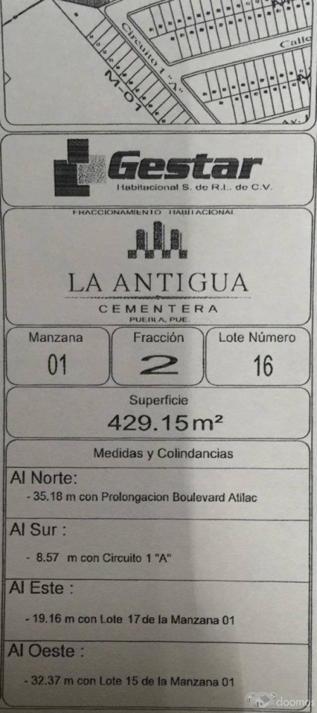 LA ANTIGUA CEMENTERA, TERRENOS: 429 Y 396 METROS. “ZONA ALTA”