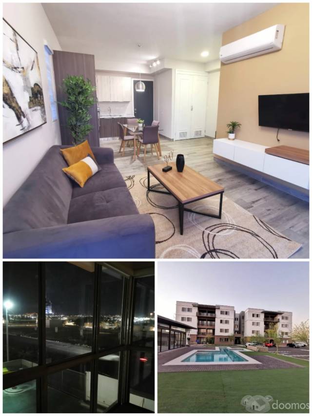 FABULOSO DEPARTAMENTO EN RENTA MODERNO DE LUJO PARA ESTRENAR, COMPLETAMENTE AMUEBLADO Y EQUIPADO CON UNA HERMOSA VISTA A LA CIUDAD.