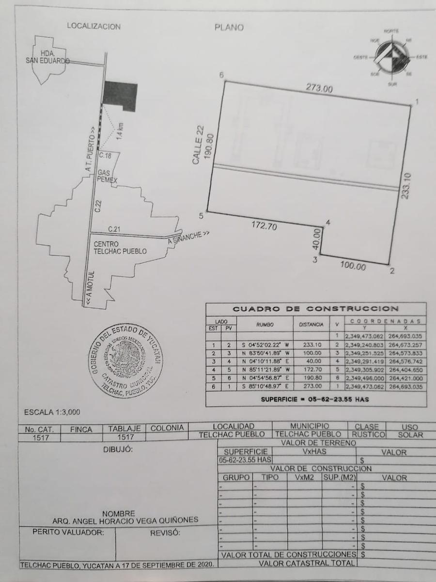 Terreno frente hacienda San Eduardo en Telchac Puerto de 5.57 has