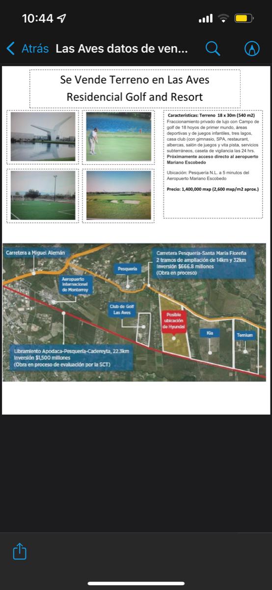 TERRENO EN VENTA PESQUERIA RESIDENCIAL LAS AVES GOLF & RESORT