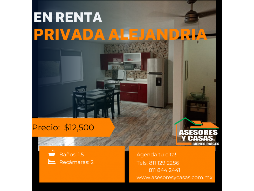 DEPA EN RENTA EN PRIVADA ALEJANDRIA SAN NICOLAS