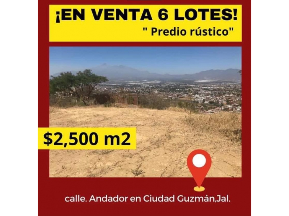 6 TERRENOS RUSTICOS MX$2,500.00 X M2 EN VENTA EN CIUDAD GUZMAN