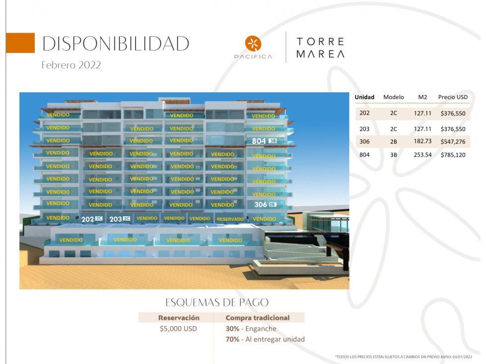 CONDOMINIO   EN VENTA EN TORRE MAREA, ENSENADA B. C,. DE 182.73 M2